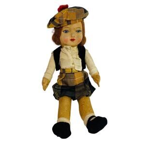 Vintage Chad Valley Cloth Doll 12 Inch Scottish Girl Made in England